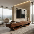 Modern Curved Base Floating Top TV Console, solid wood, built to order, view 3