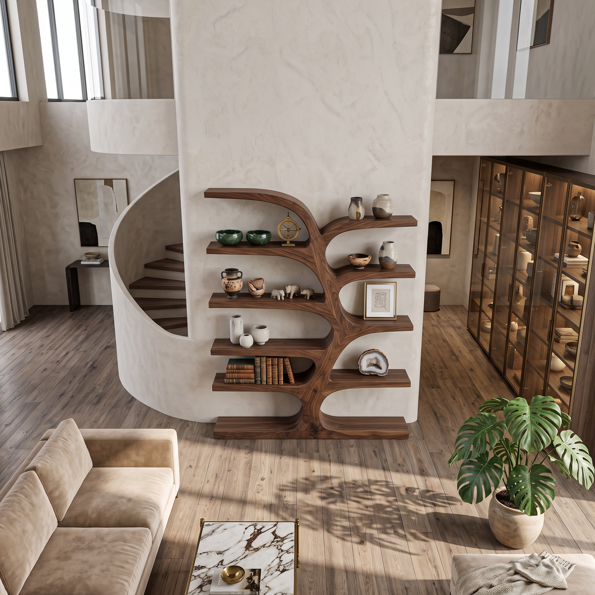 Curved Bookshelf, solid wood, built to order, view 3
