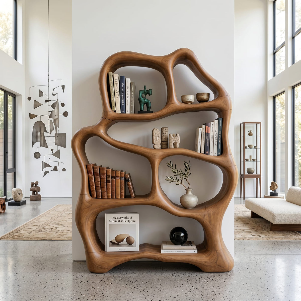 Organic Flow Bookcase for Cozy Reading Corner, solid wood, built to order