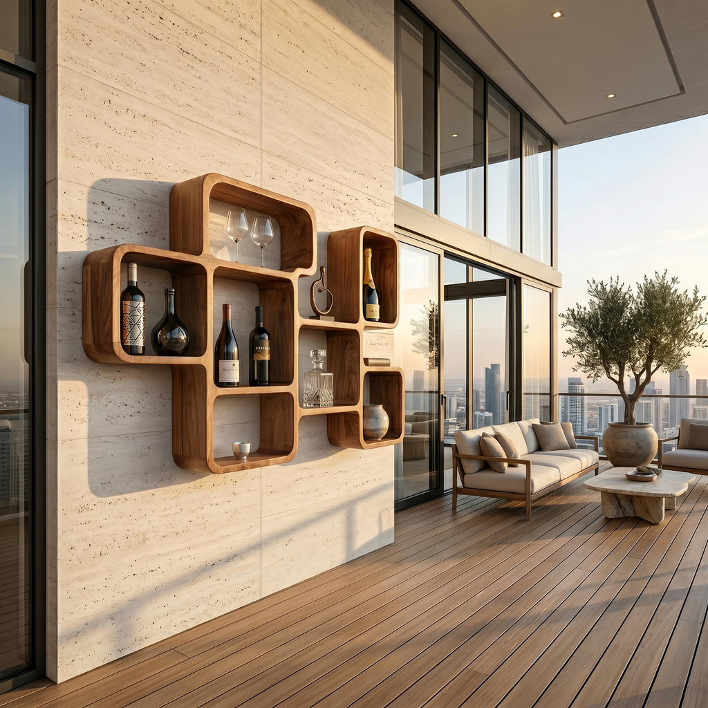 Organic Modern Wall Wine Rack, solid wood, built to order, view 3