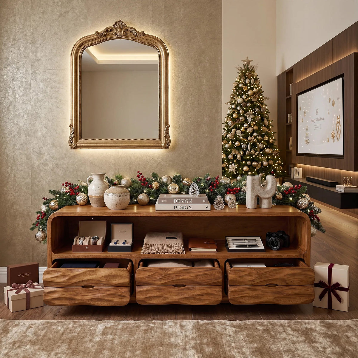 Rustic Console Table Living Room, solid wood, built to order