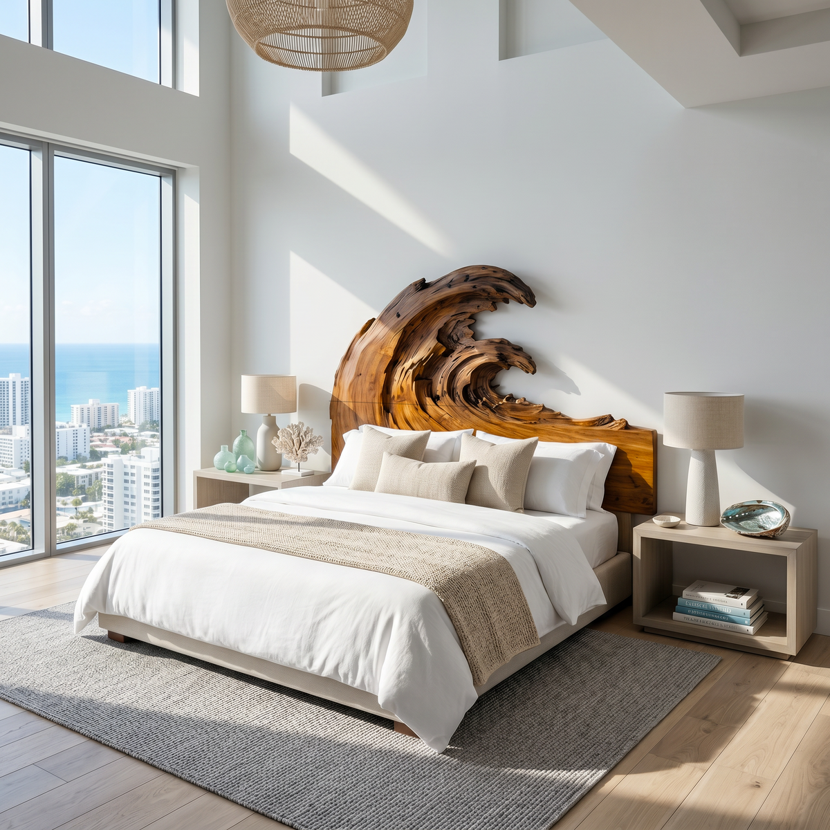 Organic Flowing Grain Headboard Wooden Bed Headboard, solid wood, built to order, view 2