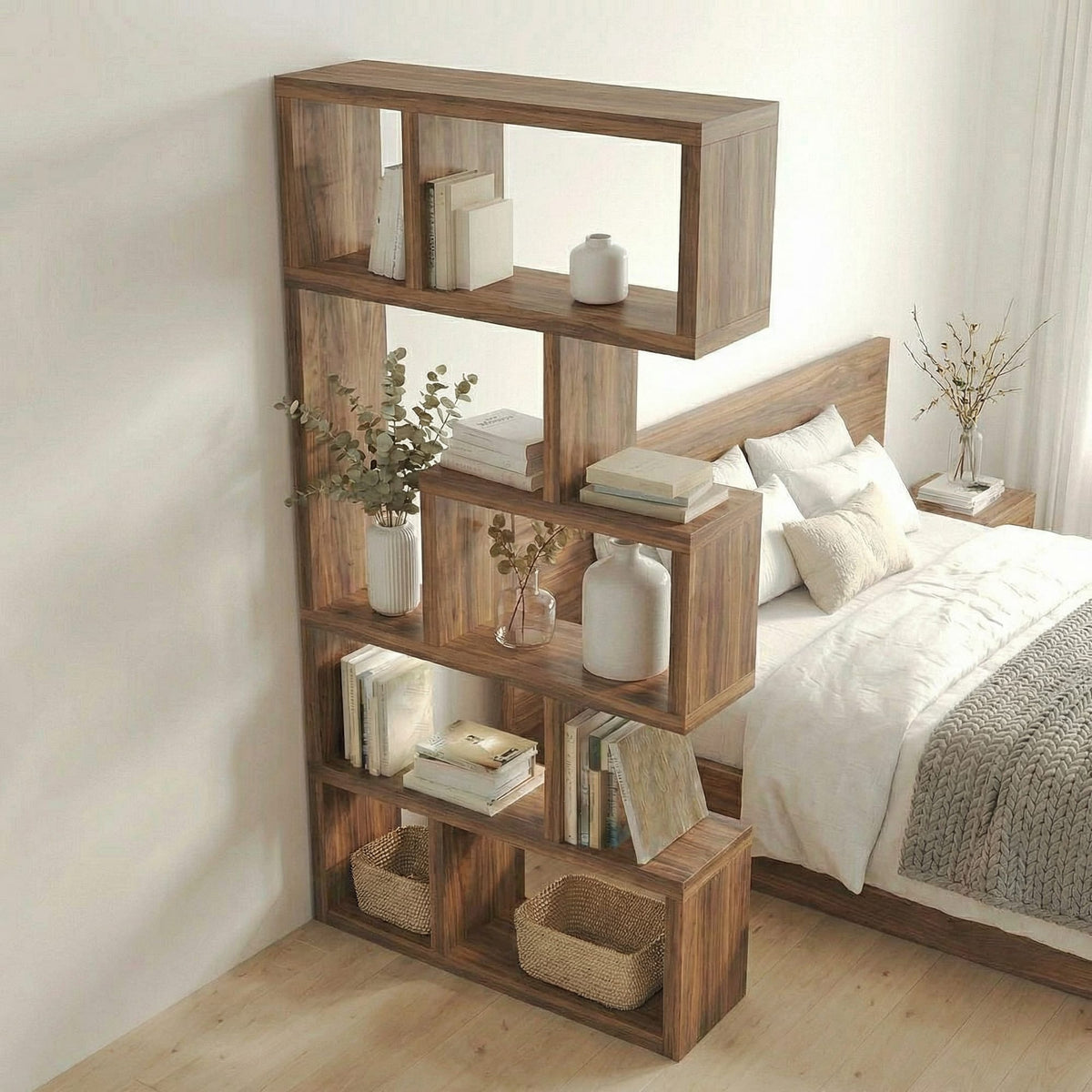 Mid Century Freestanding Room Divider Bookshelf, solid wood, built to order