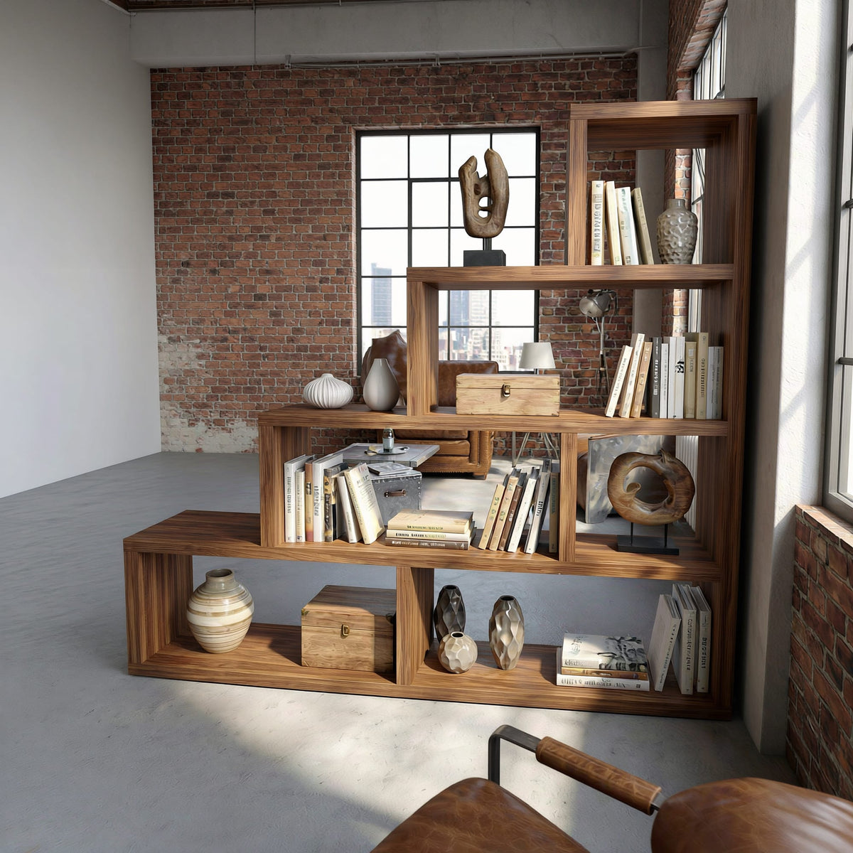 Mid Century Display Room Divider Bookshelf, solid wood, built to order