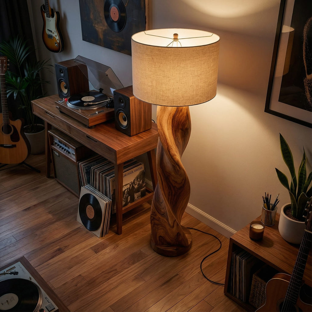 Industrial Sculptural Table Lamp, solid wood, built to order