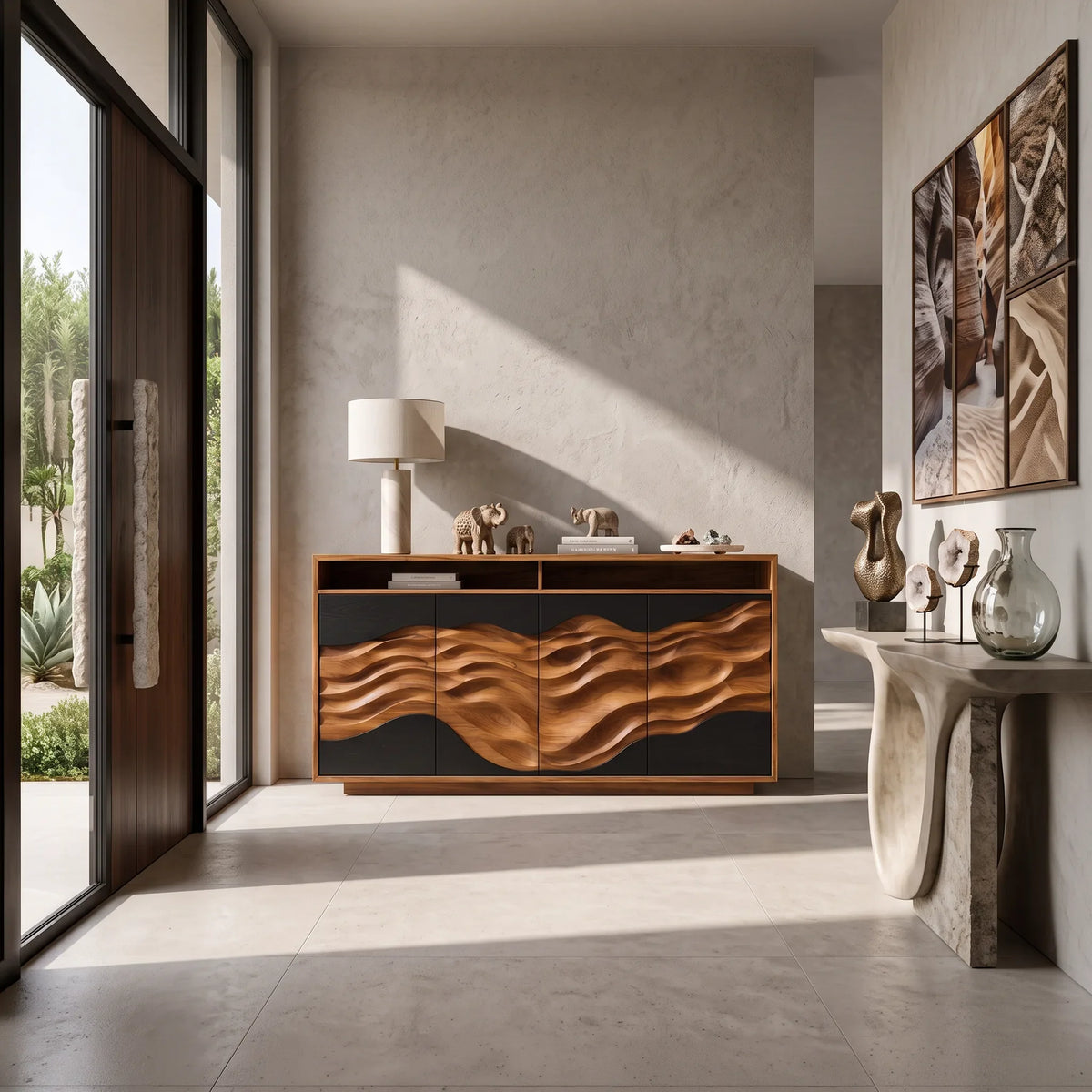 Minimalist Low Reeded Sideboard Living Room, solid wood, built to order, view 8
