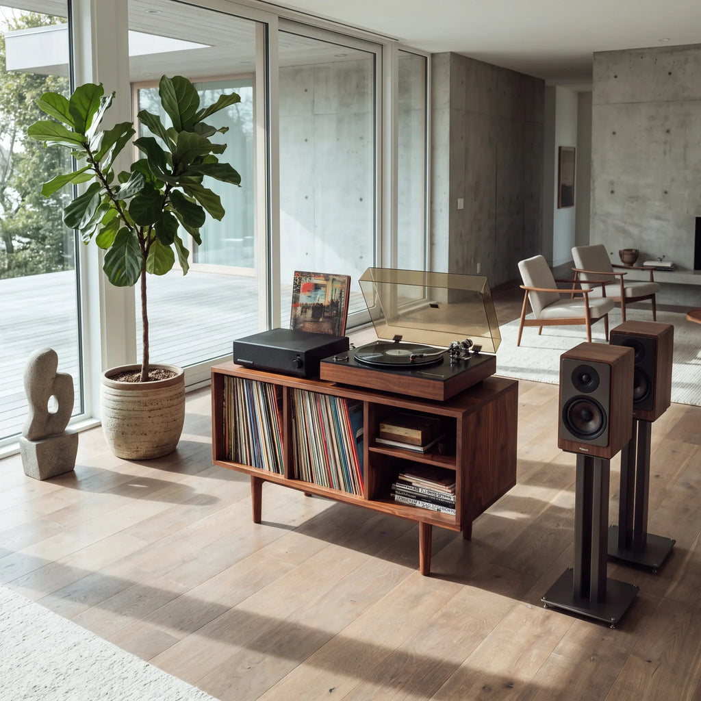 Minimalist Record Cabinet with Four Open Shelves, solid wood, built to order, view 3
