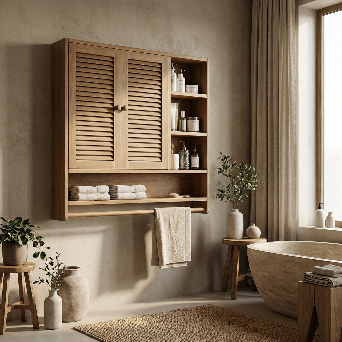 Solid Storage Cupboard Bath Shelf