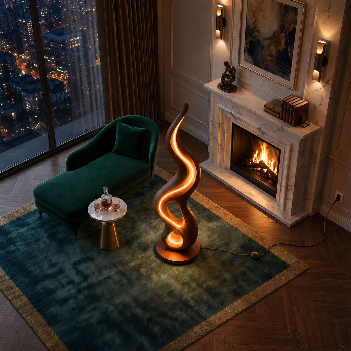Organic Liquid Lamp with Shelf, solid wood, built to order, view 3