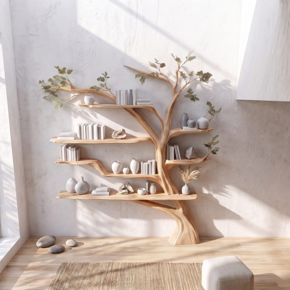 Rustic Book Tree Shelf Home Office, solid wood, built to order