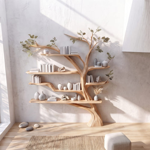 Rustic Book Tree Shelf Home Office, solid wood, built to order