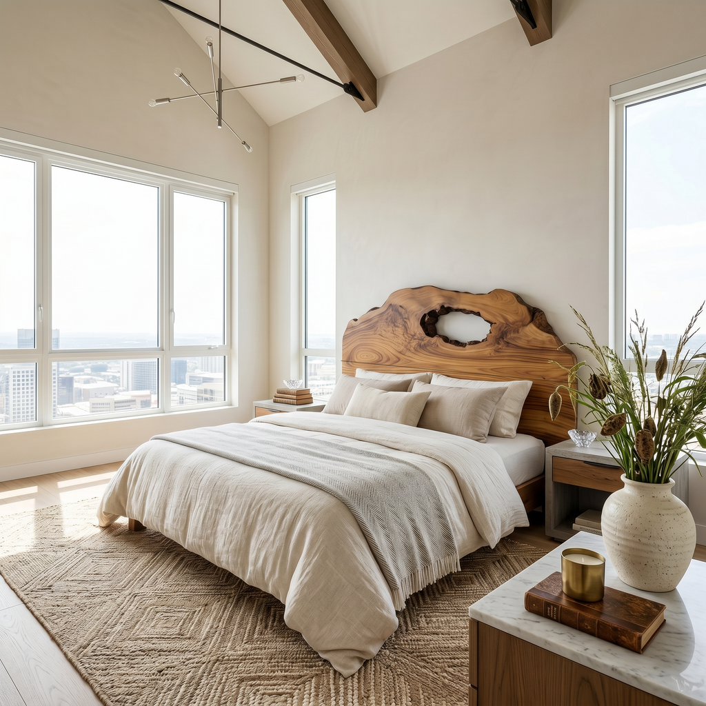 Organic Headboard Wooden Bed Headboard, solid wood, built to order, view 2