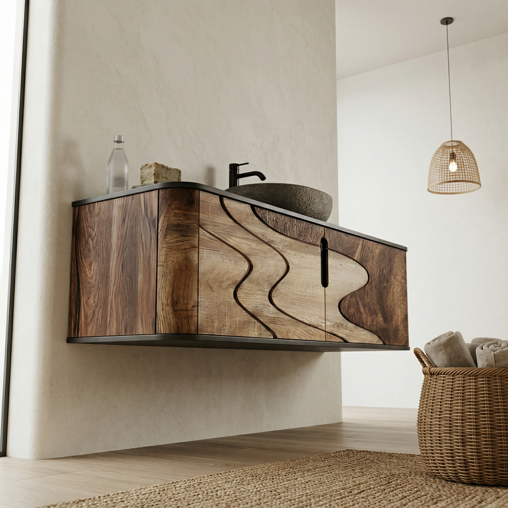 Organic Flow Bathroom Vanity Solid Curved Front Storage Bathroom, solid wood, built to order, view 3