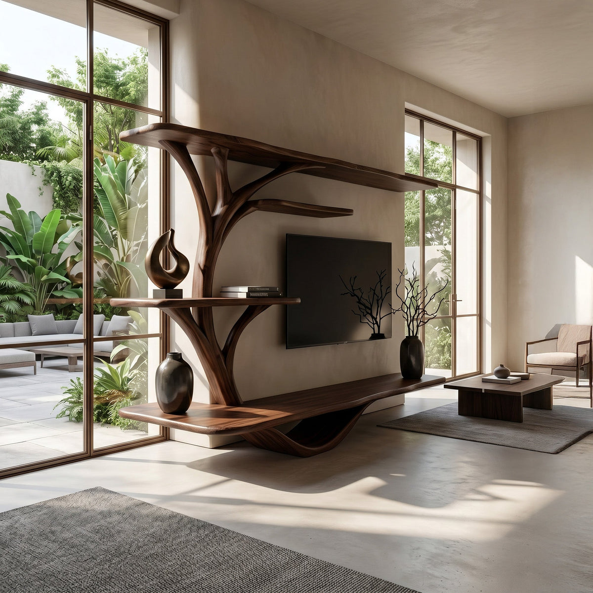Organic TV Stand with Sculptural Branch Shelves, solid wood, built to order, view 3