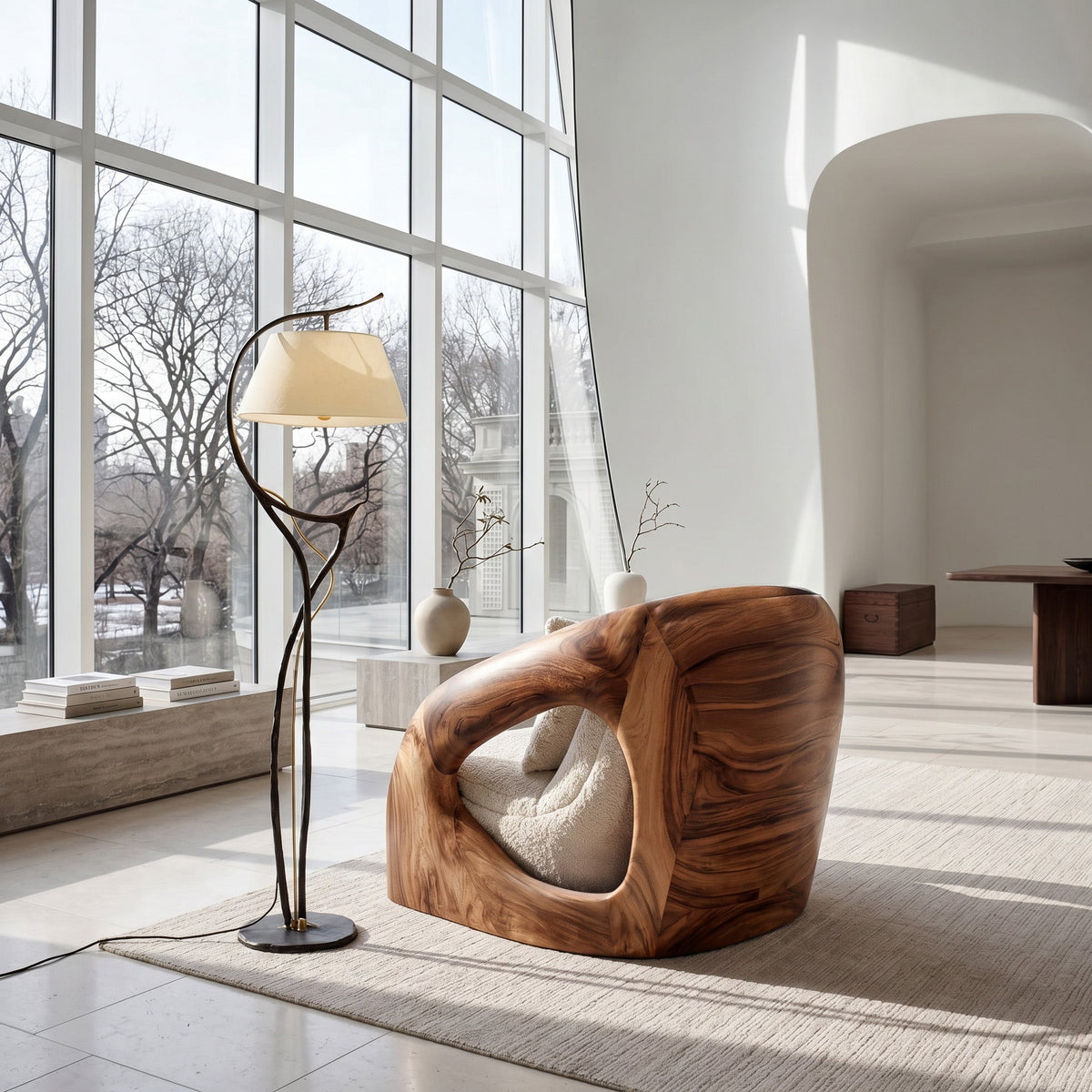 Contemporary Curved Armchair, solid wood, built to order, view 3