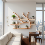 Minimalist Tree Branch Floating Bookshelf, solid wood, built to order, view 3