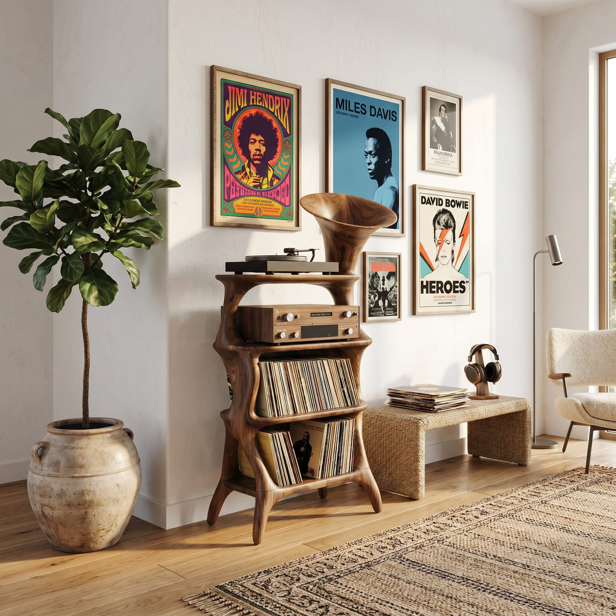 Mid Century Vinyl Cabinet, solid wood, built to order