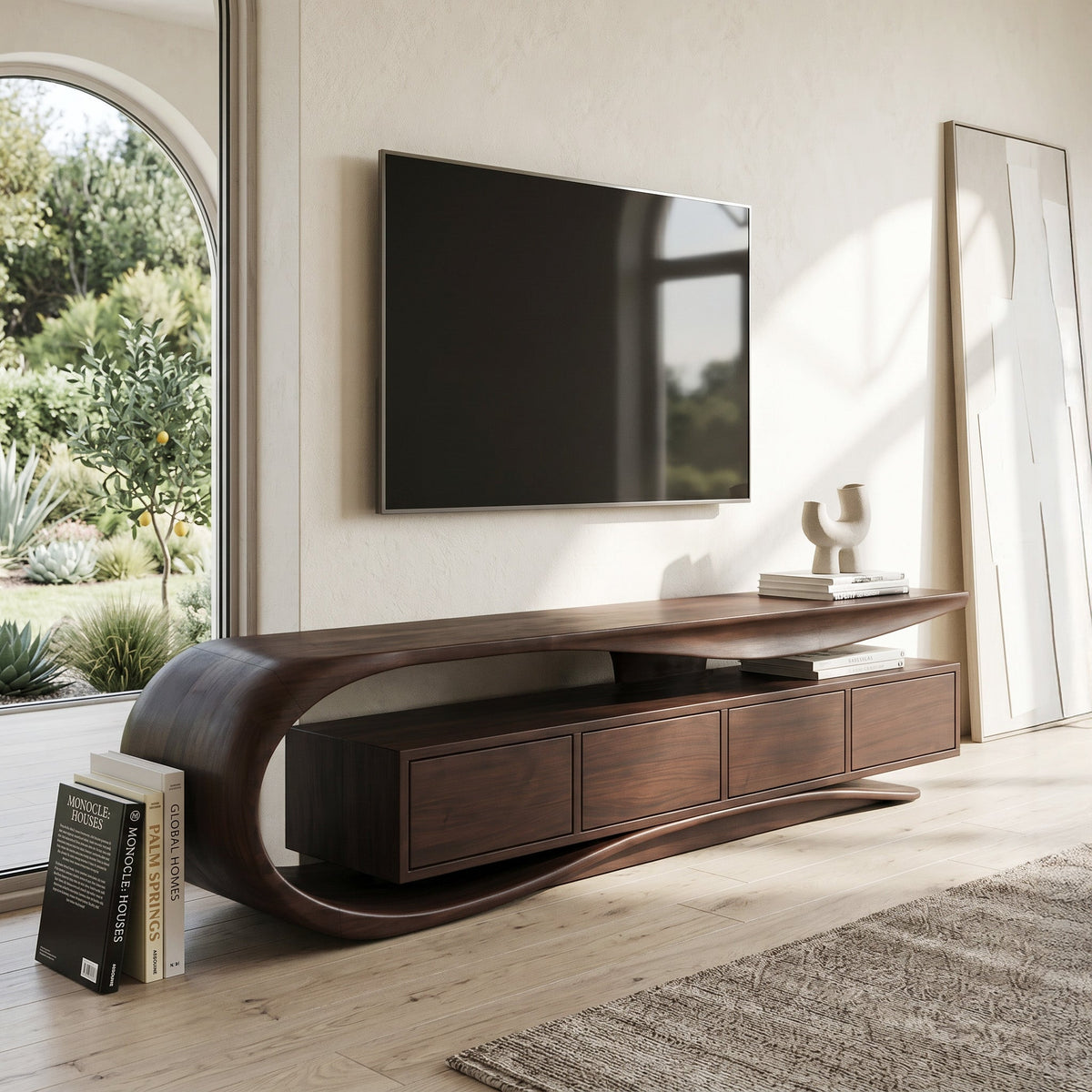 Contemporary Wave TV Console, solid wood, built to order, view 3