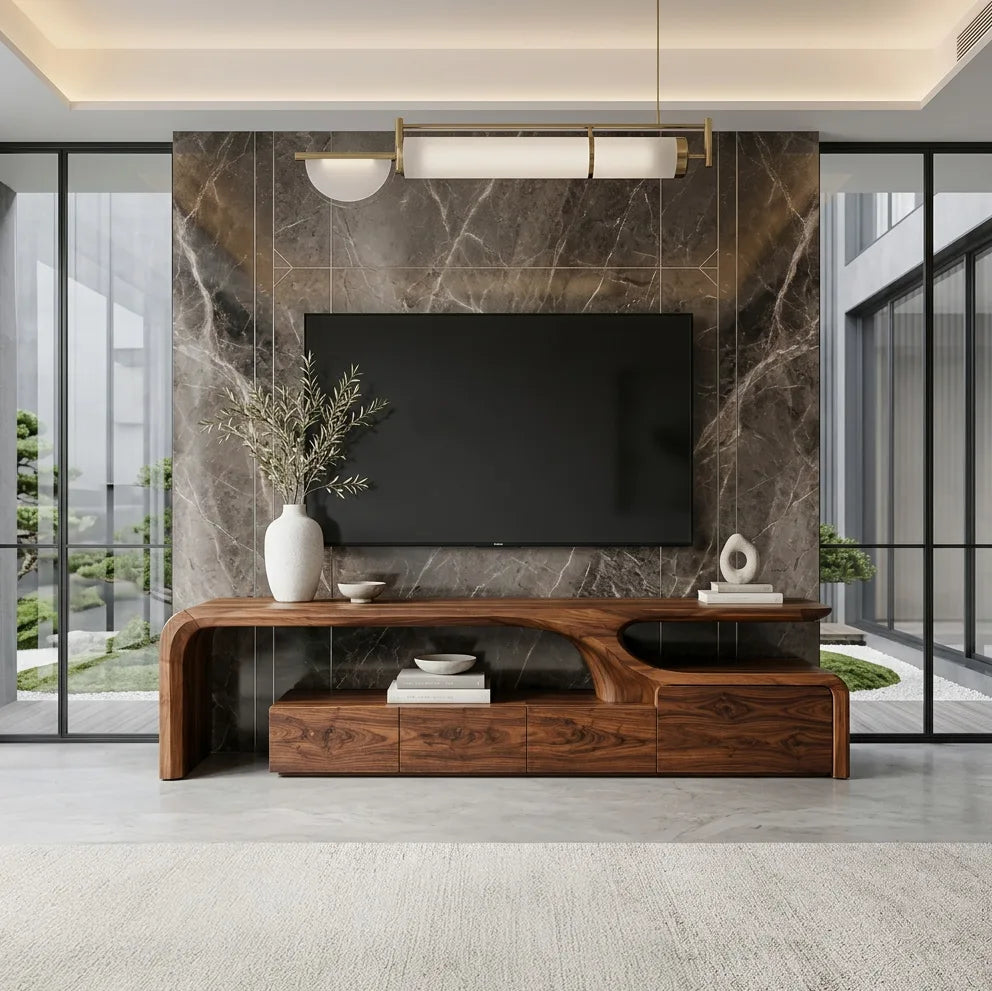 Contemporary Sculptural TV Console, solid wood, built to order, view 3