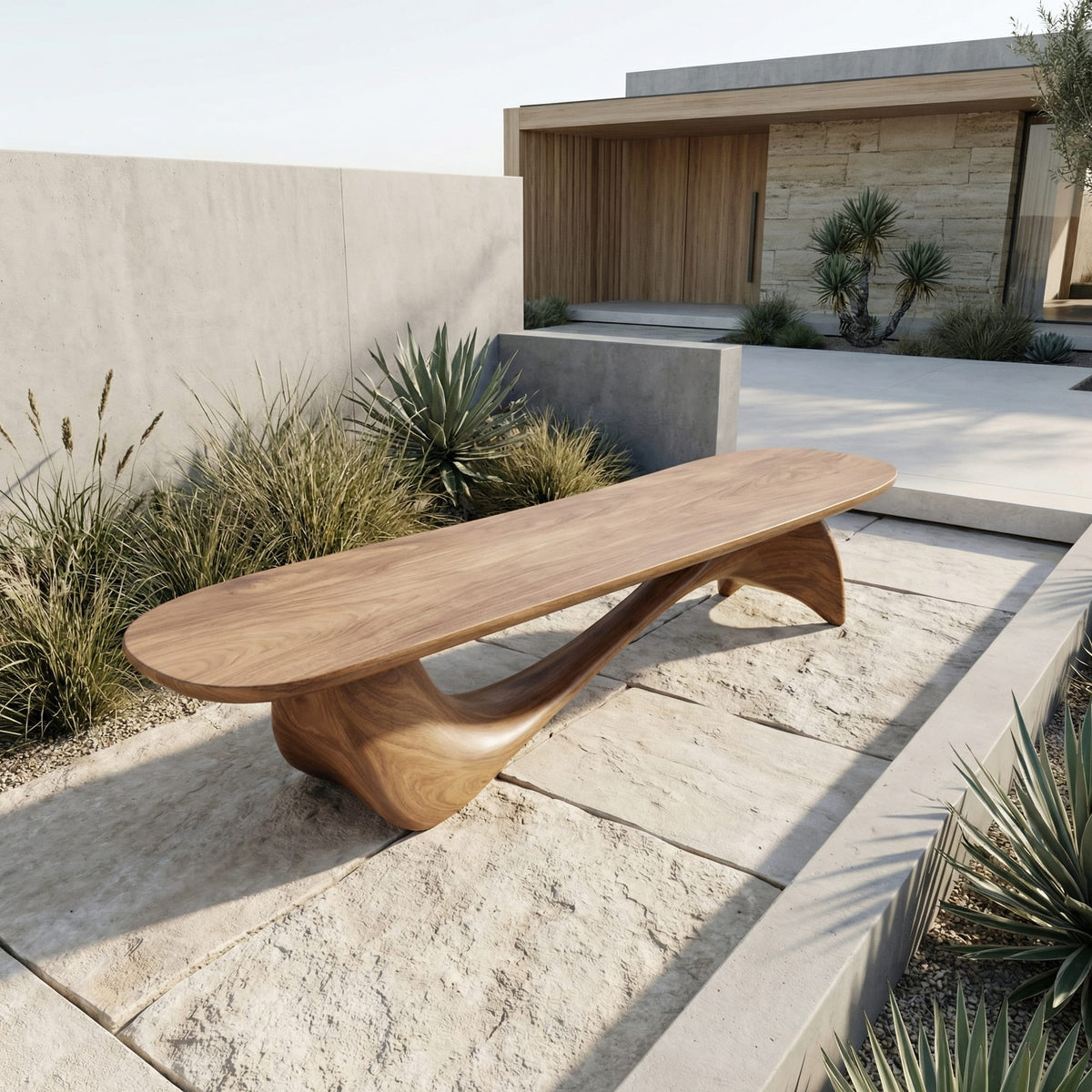 Organic Wave Bench Solid Elegant Flowing Curve Design Garden and Outdoor Space, solid wood, built to order