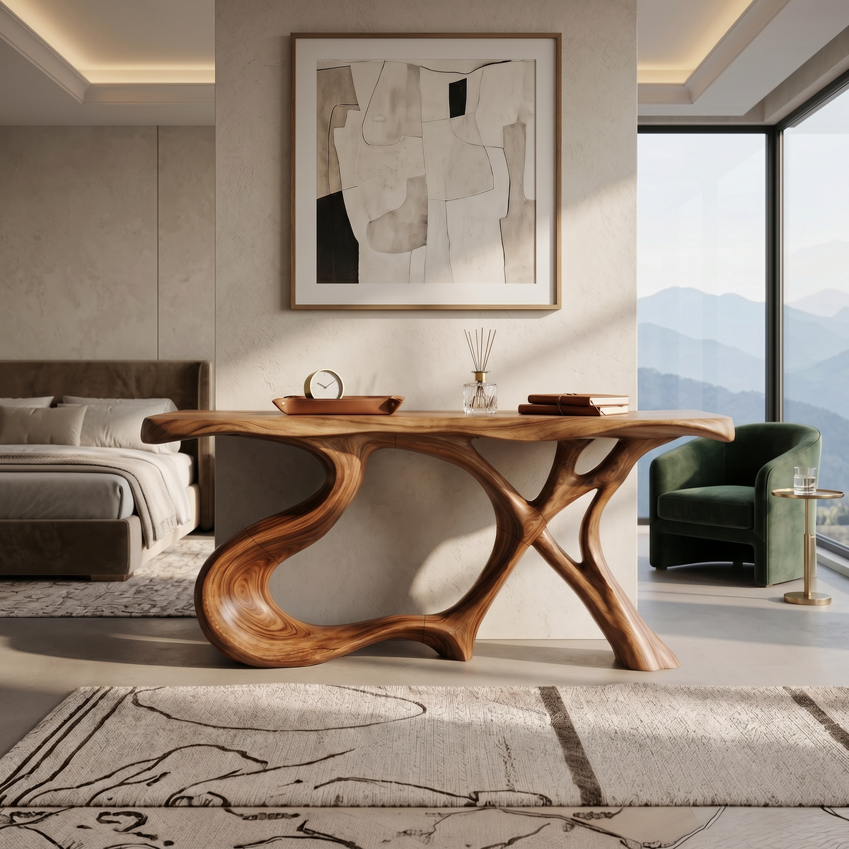 Organic Root Base Console Table Living Room, solid wood, built to order, view 3