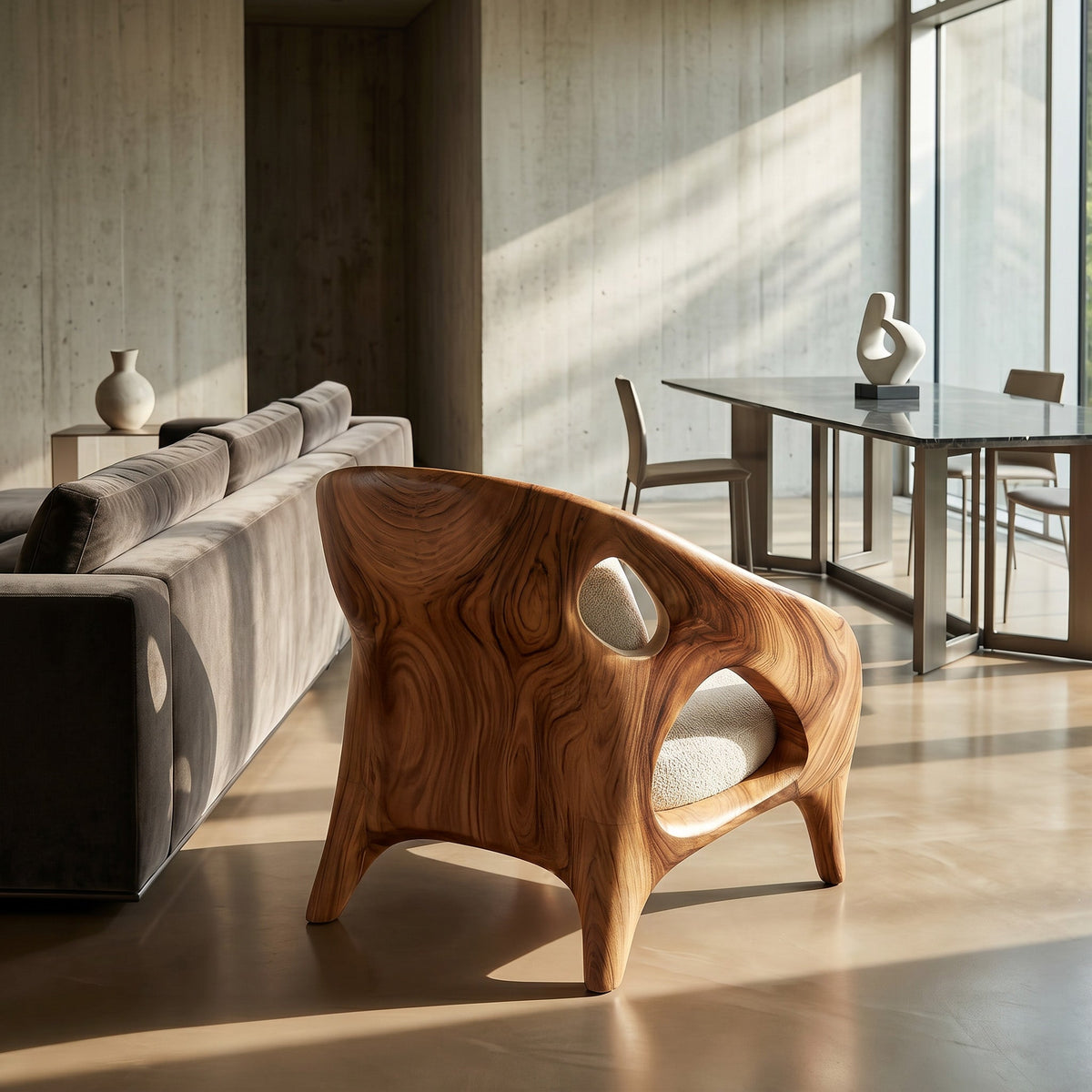 Organic Sculptural Armchair, solid wood, built to order, view 3