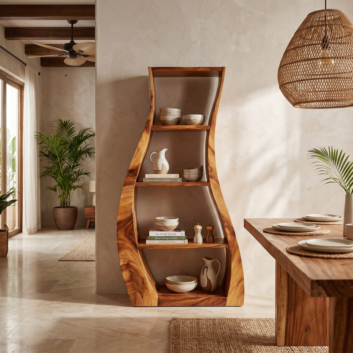 Minimalist Sculpted Accent Shelf with Flowing Silhouette, solid wood, built to order
