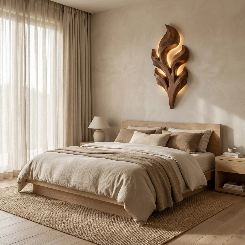 Organic Leaf Wooden Wall Lamp, solid wood, built to order, view 3