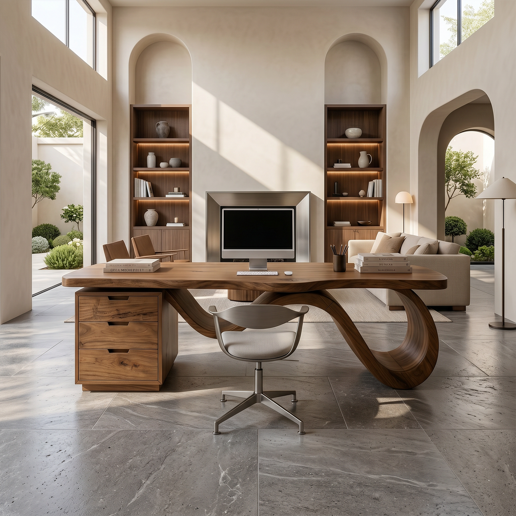Contemporary Wave Base Executive Desk Design Studio, solid wood, built to order, view 3