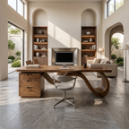 Contemporary Wave Base Executive Desk Design Studio, solid wood, built to order, view 3