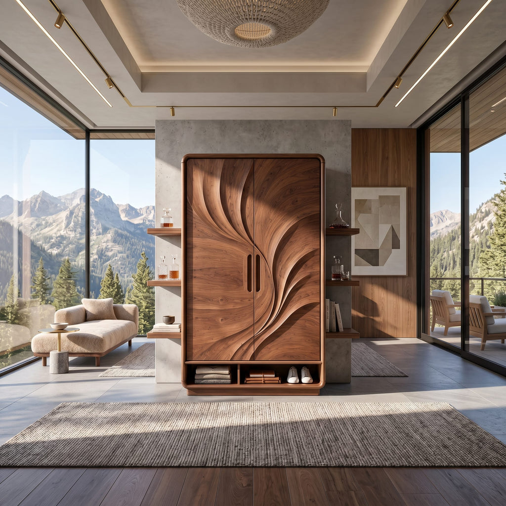 Minimalist Textured Surface Wardrobe, solid wood, built to order