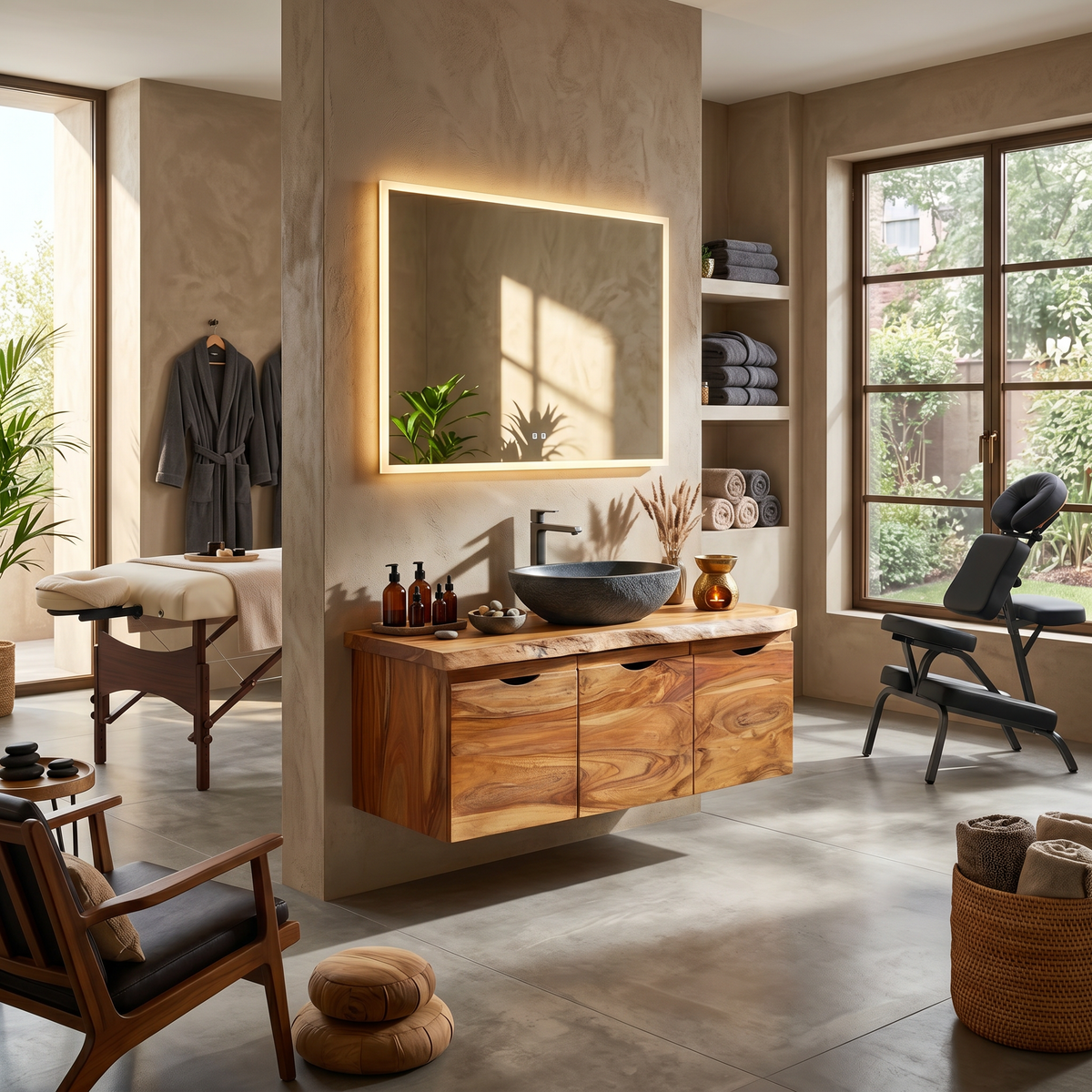 Minimalist Double Sink Vanity Garden Bathroom, solid wood, built to order, view 3