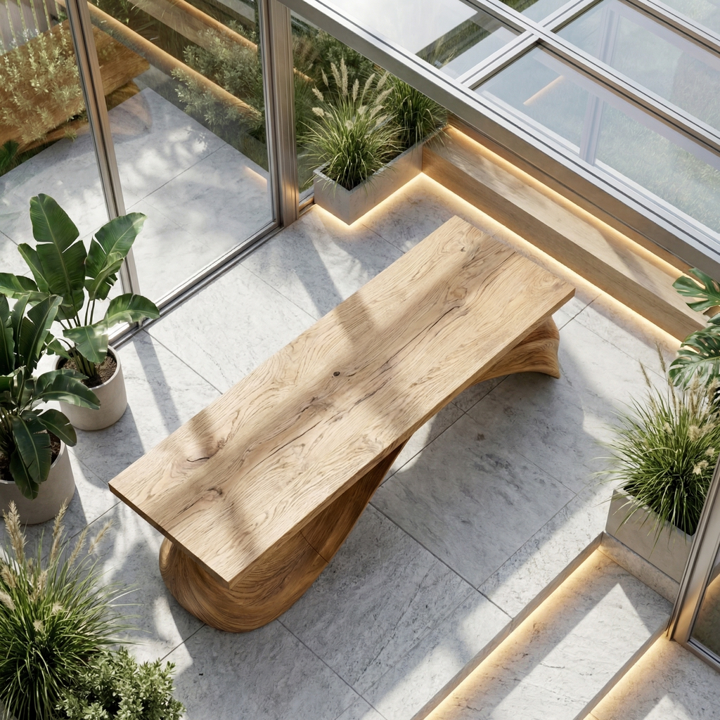 Contemporary Wave Bench Elegant Loop Design Hallway and Entryway, solid wood, built to order, view 2