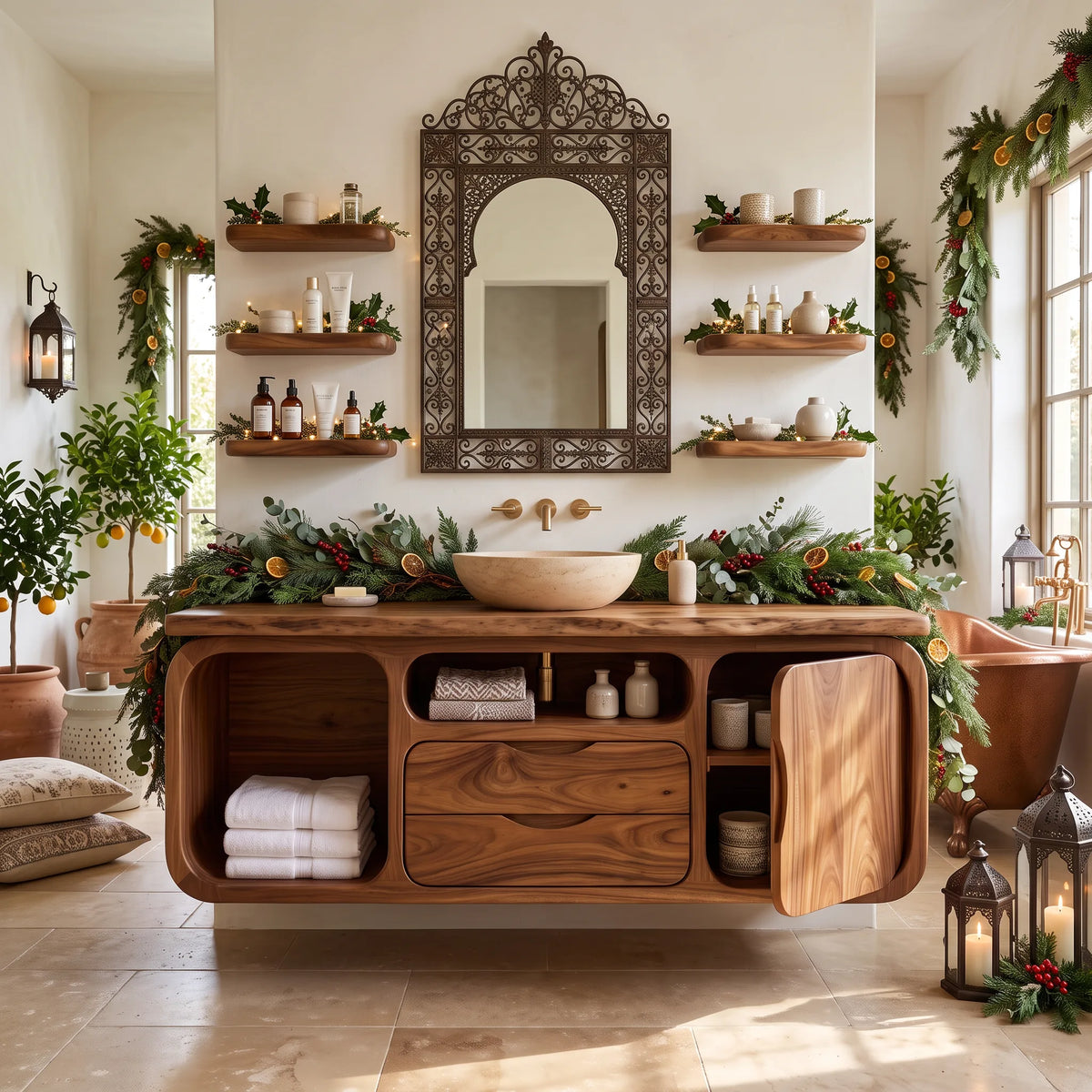 Organic Modern Nutcracker Storage Bathroom Vanity Villa, solid wood, built to order, view 3