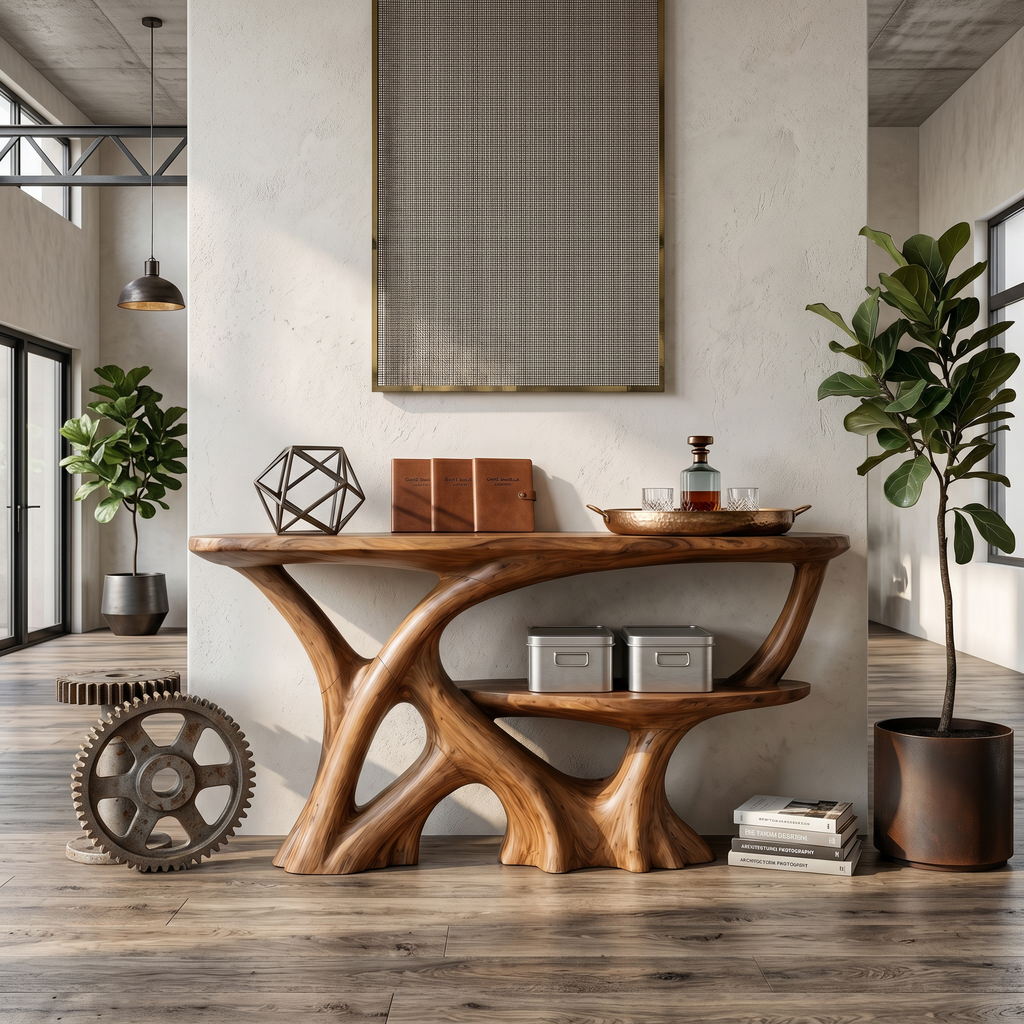 Organic Root Base Console Table Entryway, solid wood, built to order, view 3