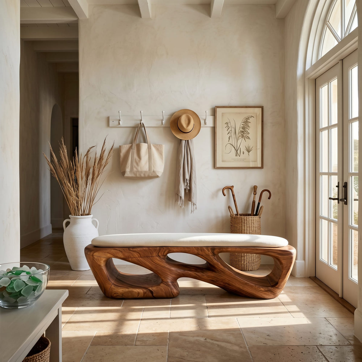 Curved Solid Bench Living Room, solid wood, built to order