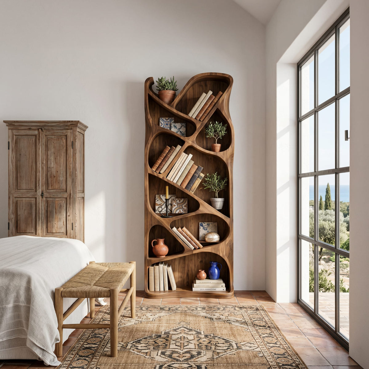 Mid Century Open Bookcase, solid wood, built to order