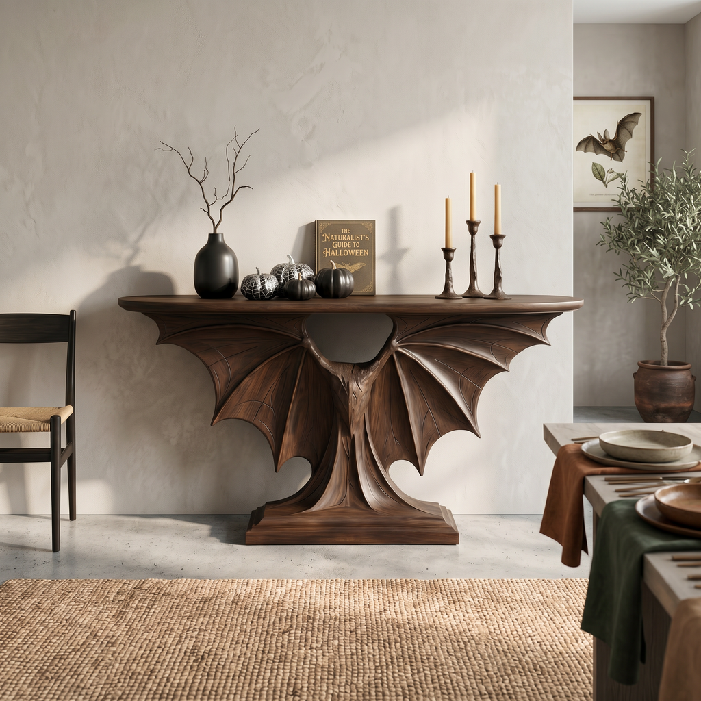 Modern Console Table with Sculptural Bat Wing Design, solid wood, built to order, view 2