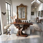 Contemporary Console Table with Sculptural Bat Wing Design, solid wood, built to order