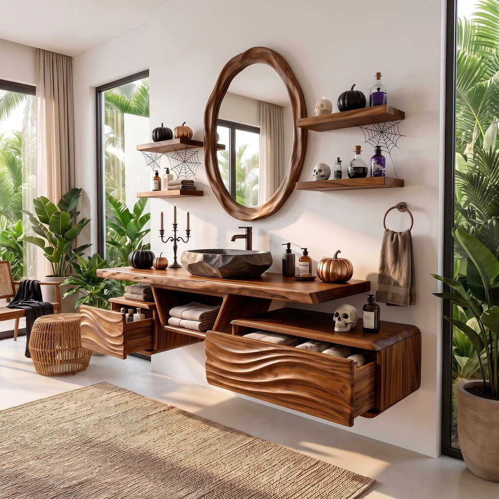 Mid Century Floating Bathroom Vanity Modern Bathroom, solid wood, built to order