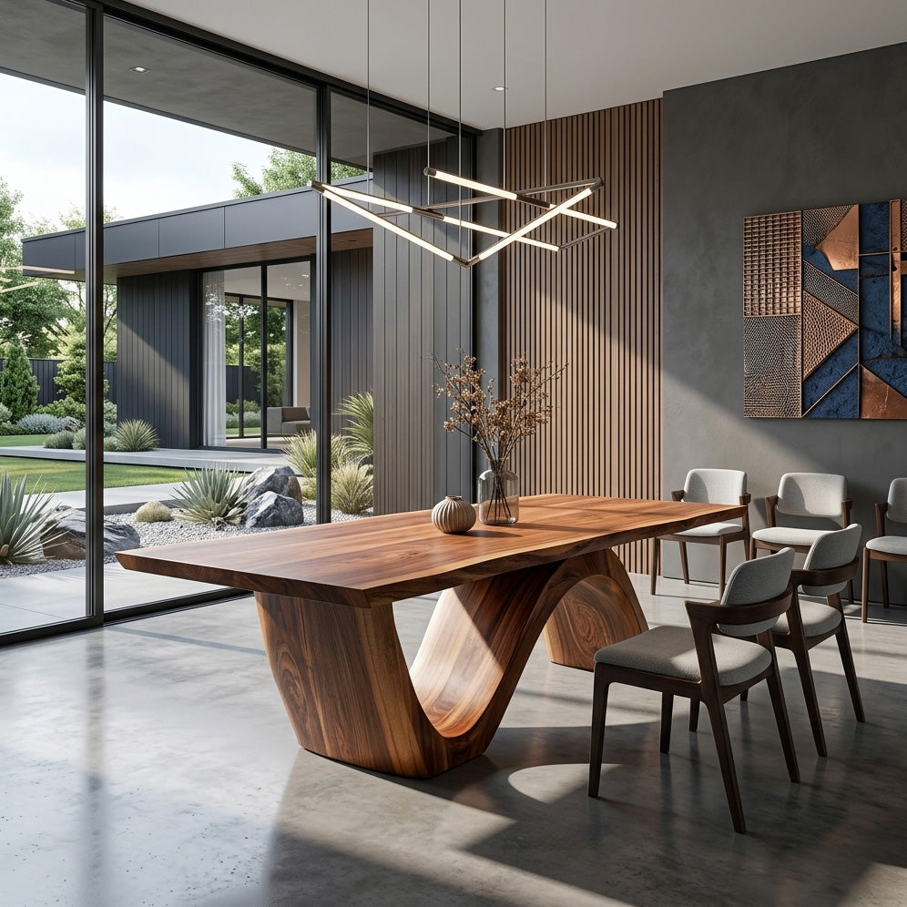 Contemporary Curved Base Dining Table, solid wood, built to order, view 3