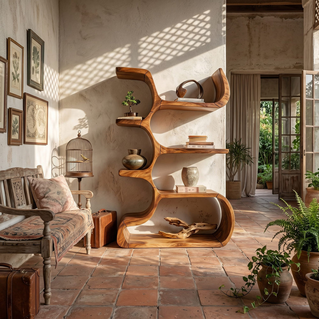 Contemporary Bookcase in Sculpted Curves, solid wood, built to order
