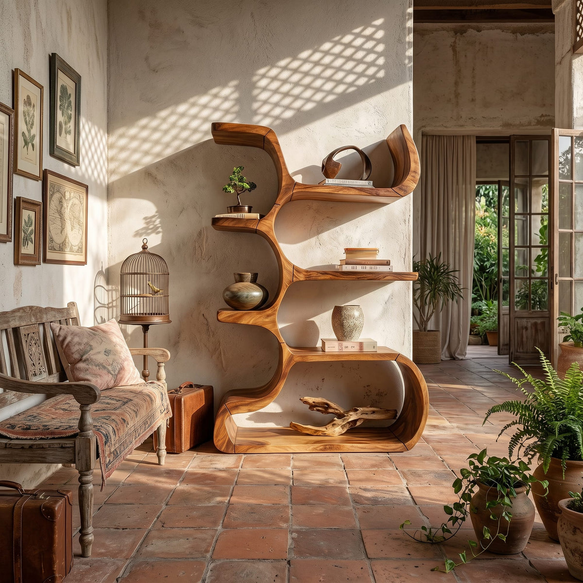 Contemporary Bookcase in Sculpted Curves, solid wood, built to order