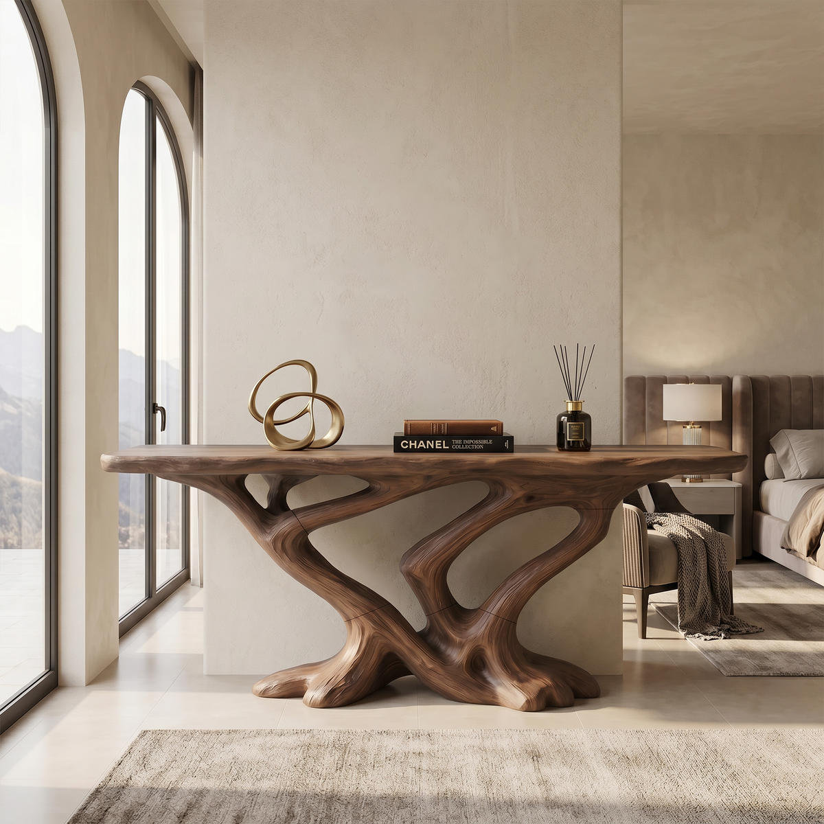 Contemporary Infinity Console Table Entryway, solid wood, built to order, view 3