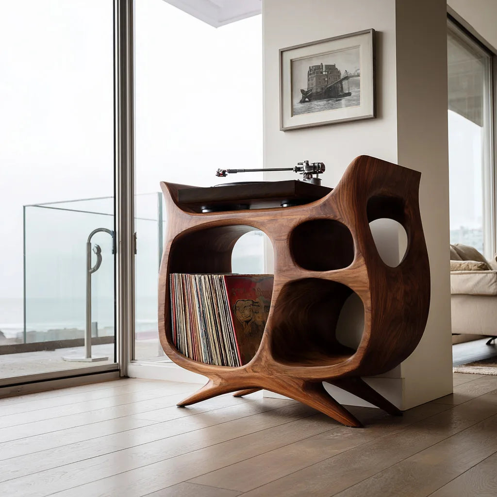 Organic Modern Record Player Cabinet, solid wood, built to order, view 3