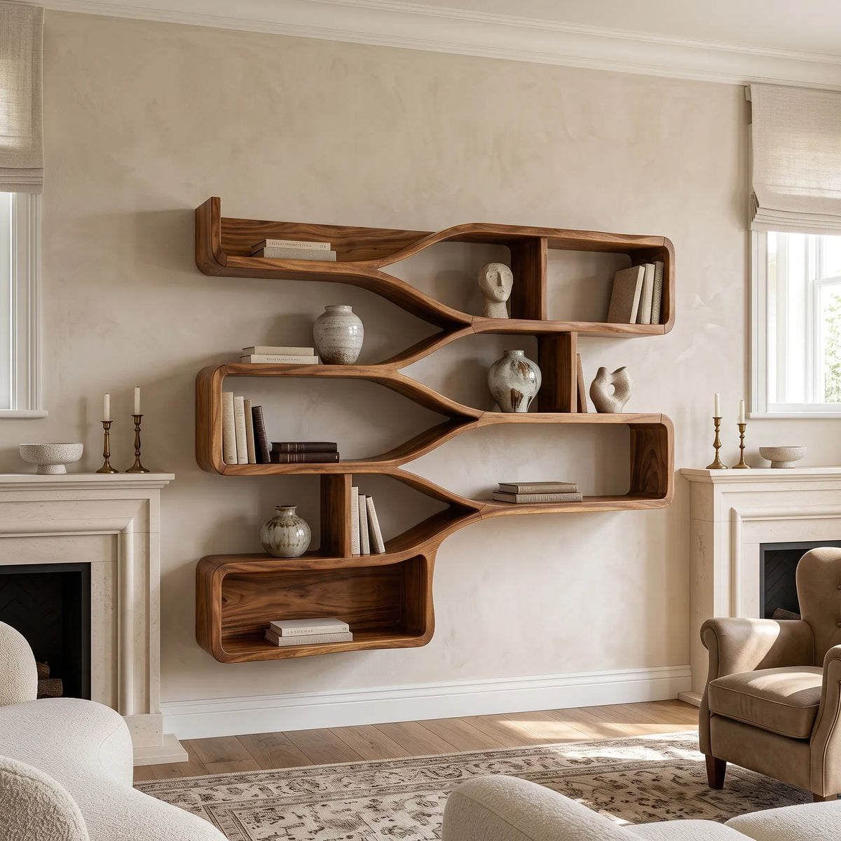 Mid Century Floating Wood Shelves, solid wood, built to order