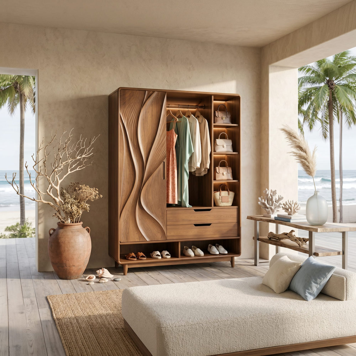 Contemporary Sculptural Form Armoire, solid wood, built to order