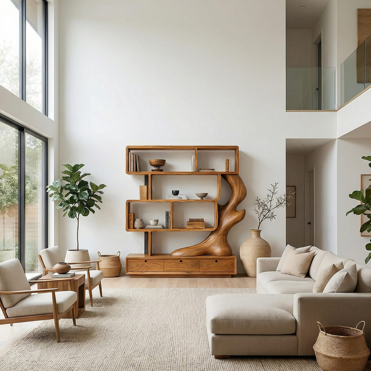 Contemporary Bookcase with Storage, solid wood, built to order