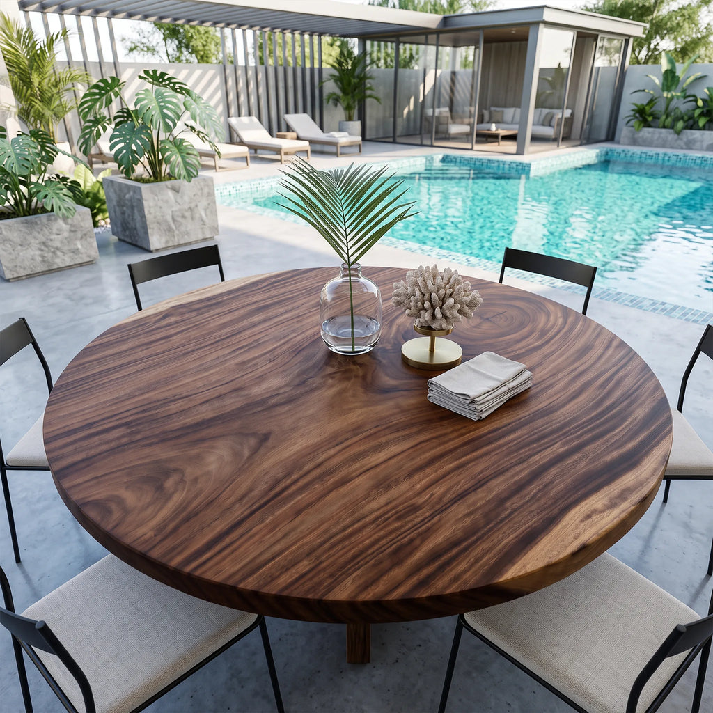 Mid Century Round Dining Table Top Garden View, solid wood, built to order
