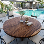 Mid Century Round Dining Table Top Garden View, solid wood, built to order